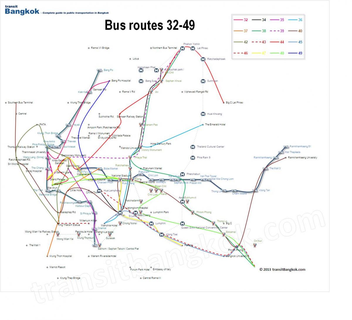 xəritəsi, avtobus marşrutlarının Bangkok