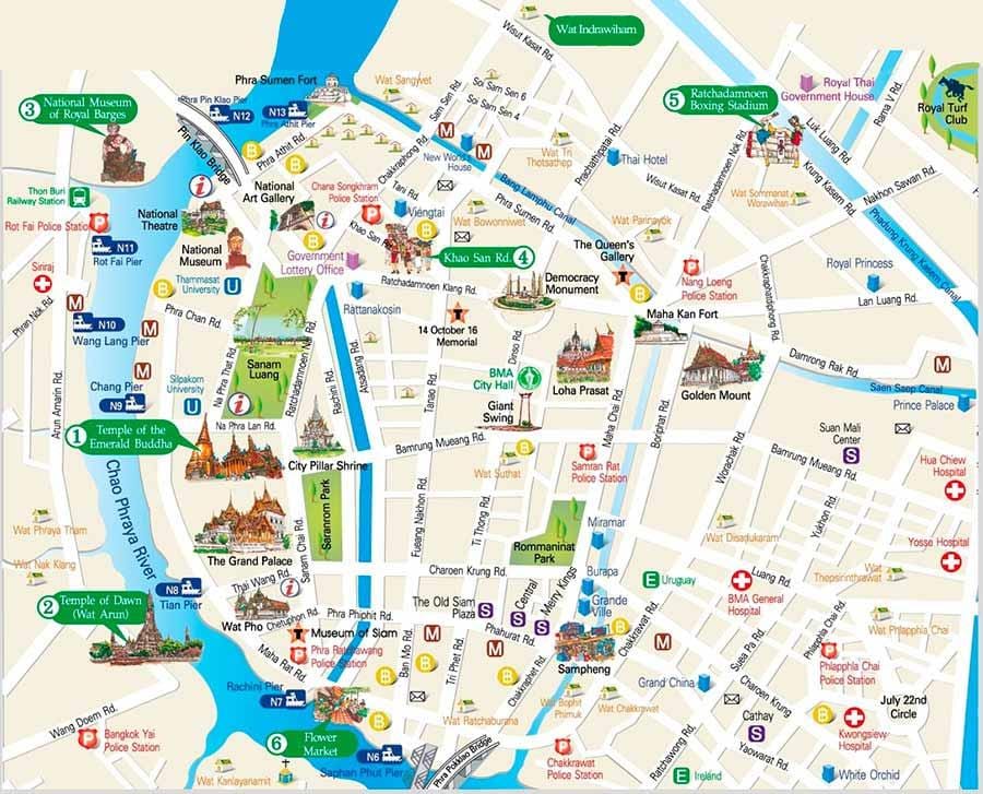 Bangkok ziyarət yerləri xəritədə