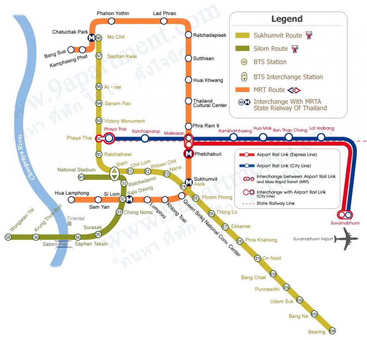 metro və BTS Bangkok xəritəsi